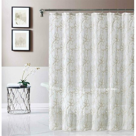 HOMEROOTS 72 x 70 x 1 in. Tan & White Floral Embroider Shower Curtain 399743